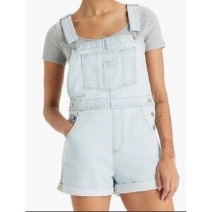 Levis Shortalls Bib Overall Shorts Denim Levi Strauss Light Wash Loose Fit M